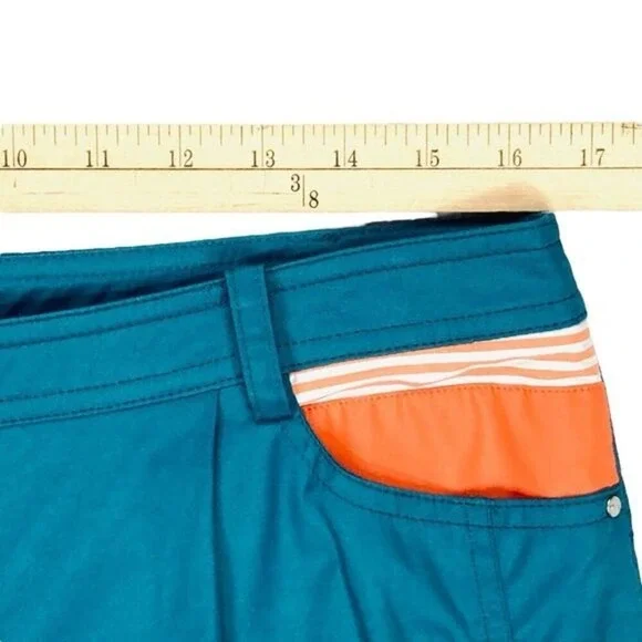 Louis Castel Cropped Golf Pants Womens 12 Teal Blue Striped Trim Outdoor Capri - Picture 5 of 14